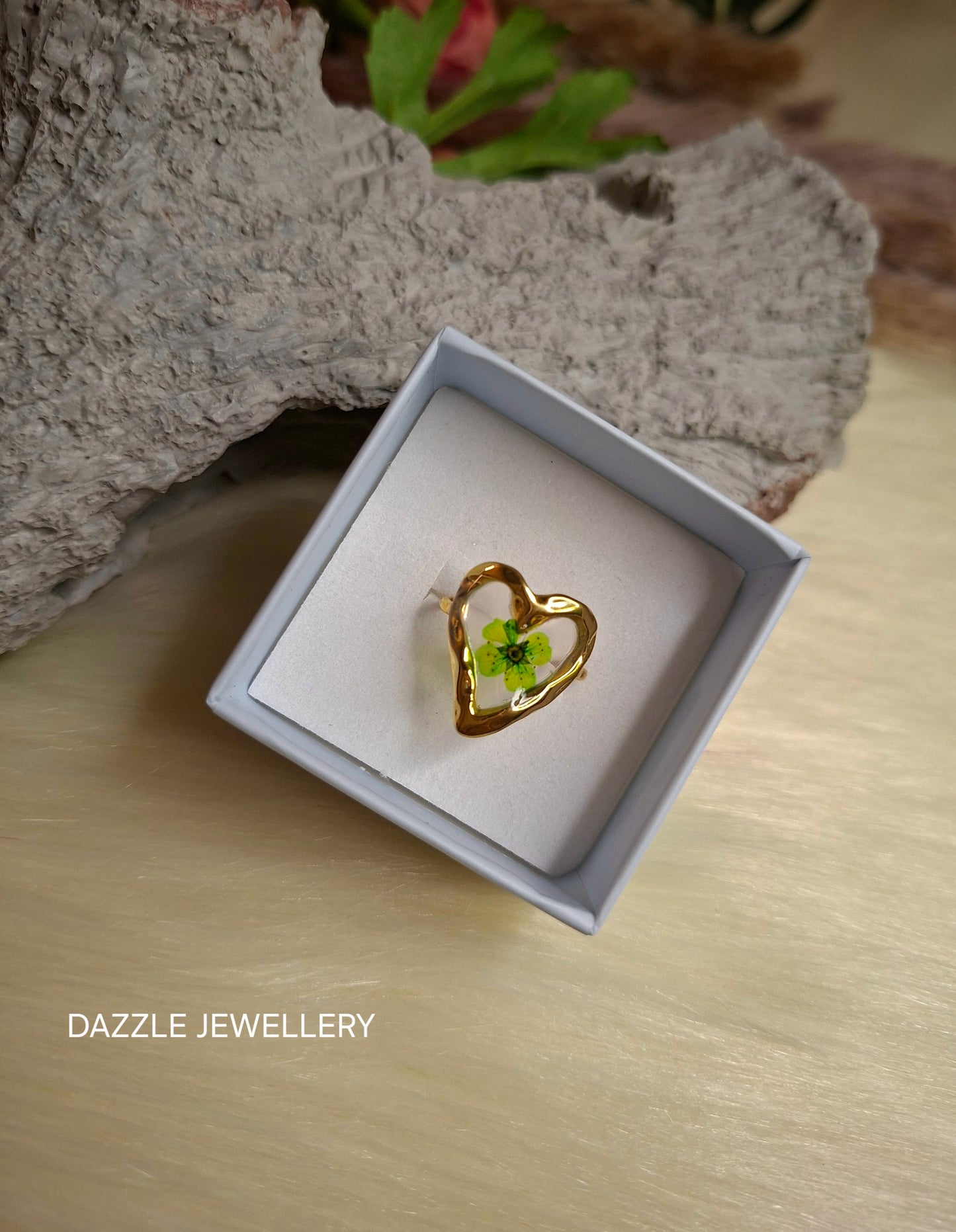 Green Blossom Heart Ring